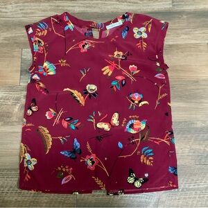 Abercrombie & Fitch Floral Burgundy Maroon Women XS Blouse floral open back slit